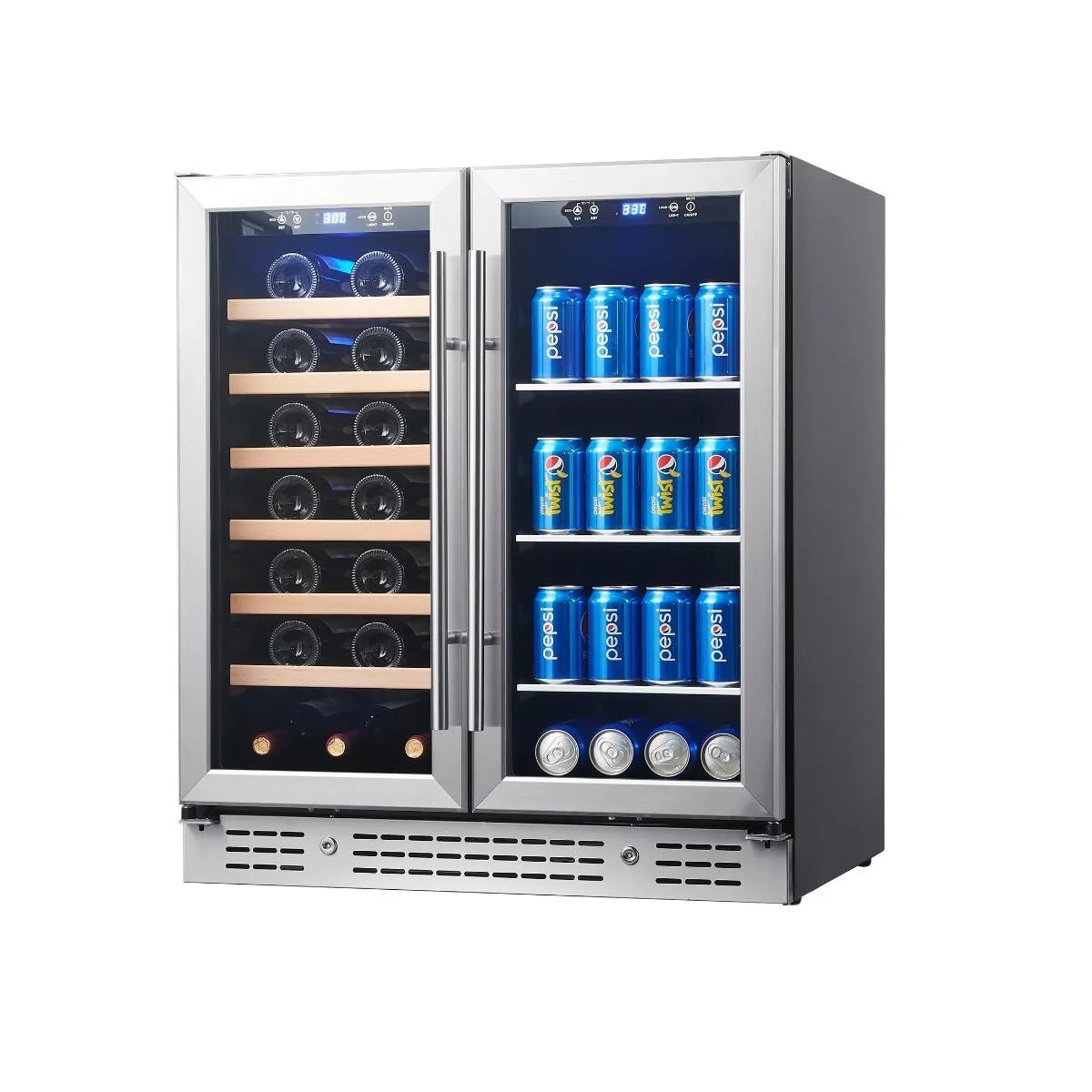 KingsBottle 30" Stainless Steel Combination Beer and Wine Cooler with Low - E Glass Door - Your Wine Corner