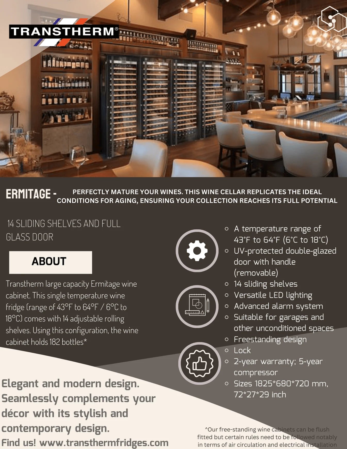 Transtherm Prestige Double Ermitage 364-Bottle Dual-Zone Wine Refrigerator