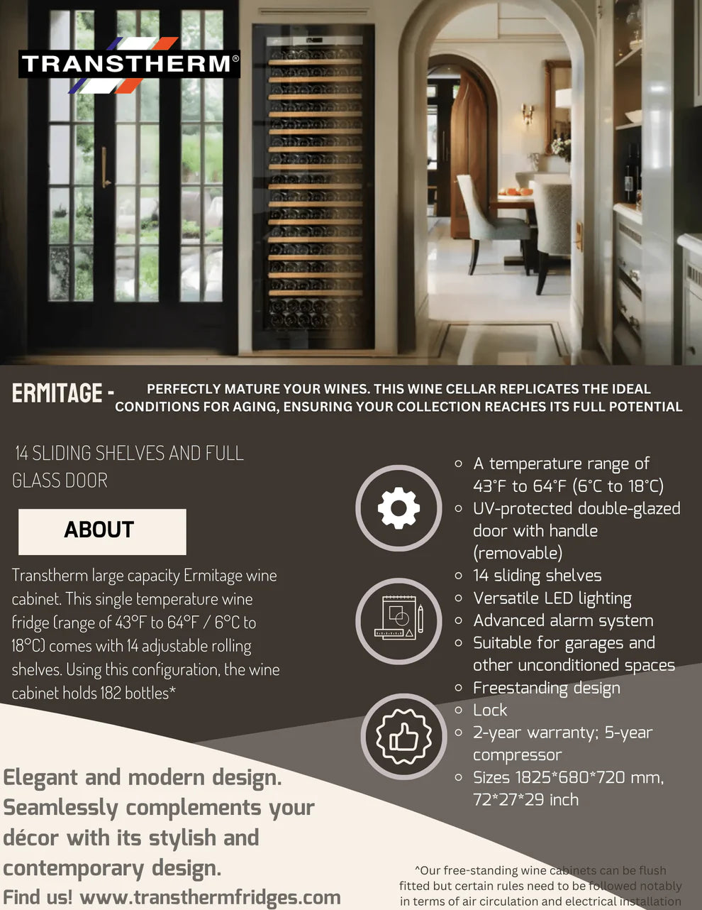 Transtherm Prestige Series 27" Wine Refrigerator – 182 Bottle Capacity
