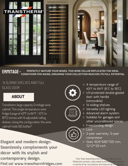 Transtherm Prestige Series 27" Wine Refrigerator – 182 Bottle Capacity