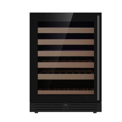 KingsBottle 24" Black Glass Under Counter LOW-E Door Single Zone Wine Cooler