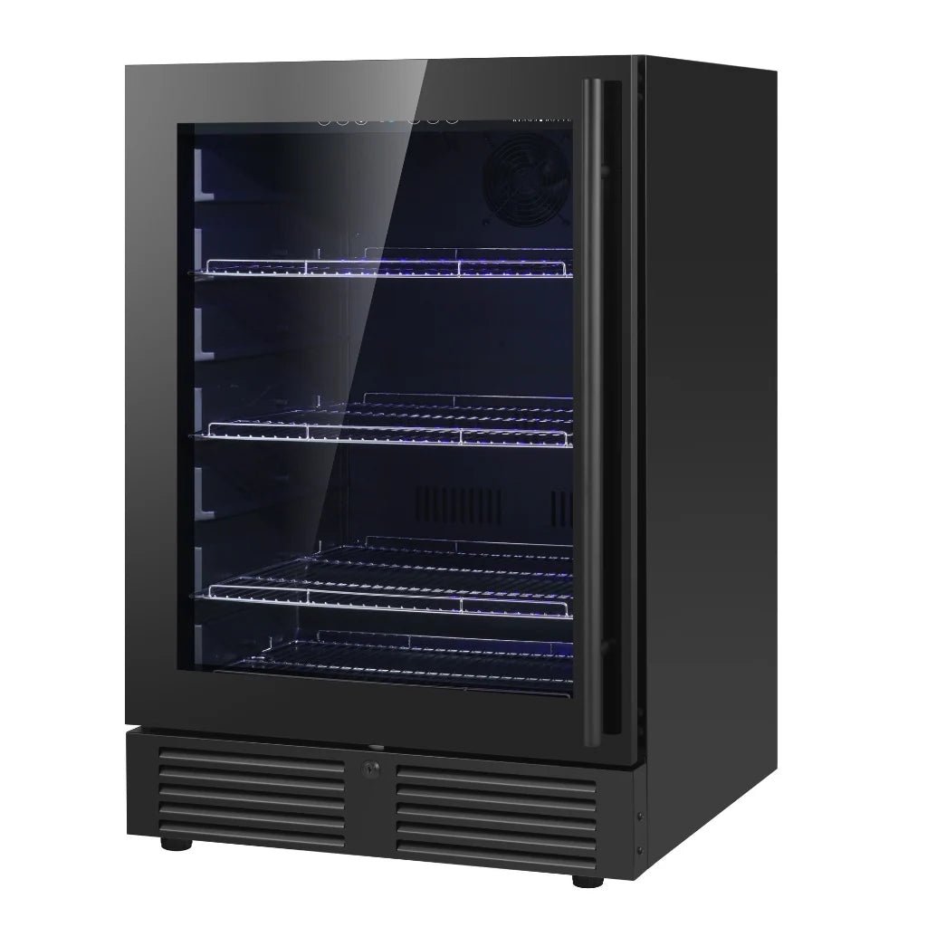 KingsBottle 24" Under Counter LOW - E Black Glass Door Beer Fridge - Your Wine Corner