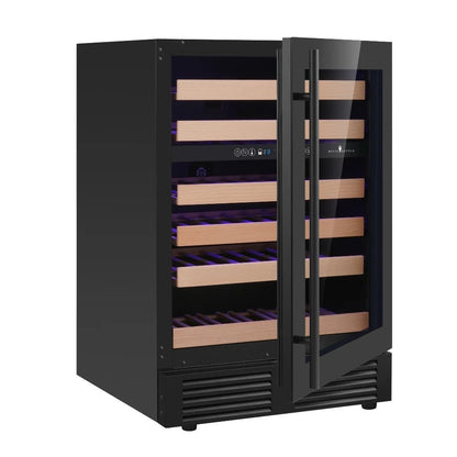 KingsBottle 24" Under Counter LOW - E Black Glass Door Dual Zone Wine Cooler - Your Wine Corner