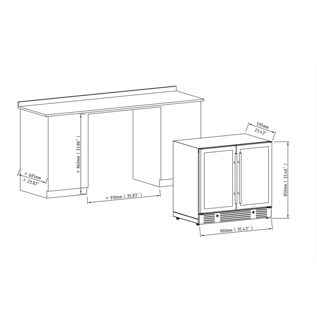 KingsBottle 36" Black Beer and Wine Cooler Combination with Low - E Glass Door - Your Wine Corner