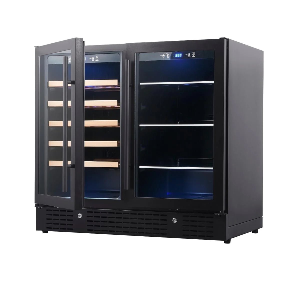 KingsBottle 36" Black Beer and Wine Cooler Combination with Low - E Glass Door - Your Wine Corner