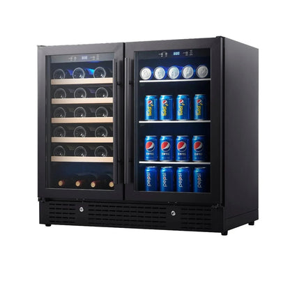 KingsBottle 36" Black Beer and Wine Cooler Combination with Low - E Glass Door - Your Wine Corner