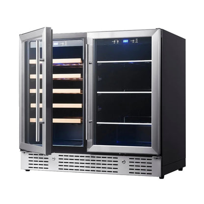 KingsBottle 36" Silver Beer and Wine Cooler Combination with Low - E Glass Door - Your Wine Corner