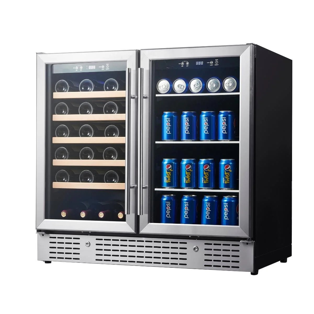 KingsBottle 36" Silver Beer and Wine Cooler Combination with Low - E Glass Door - Your Wine Corner