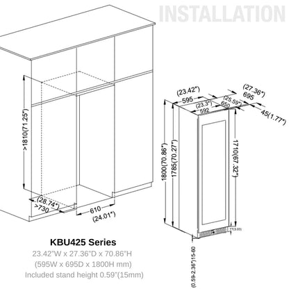 KingsBottle Large Black Glass Beverage Refrigerator With Low - E Glass Door - Your Wine Corner